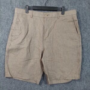 Joseph Abboud Shorts Mens 36W Tan‎ 100% Linen Casual Summer Khaki Flat Front